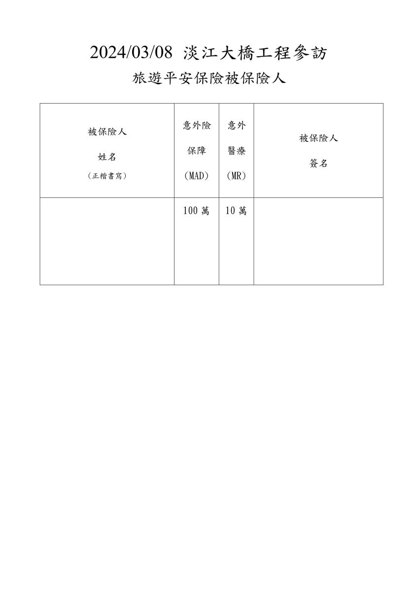 202403 「淡江大橋工程」參訪 旅遊平安保險被保險人